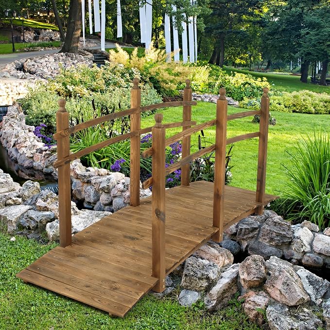 VINGLI 7.5 ft Garden Bridge, Arch Walkway Wooden Bridge - Image 6