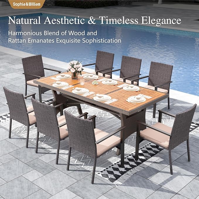 Sophia & William 9 Piece Patio Dining Set, Patio Table and Chairs Set Outdoor - Image 2
