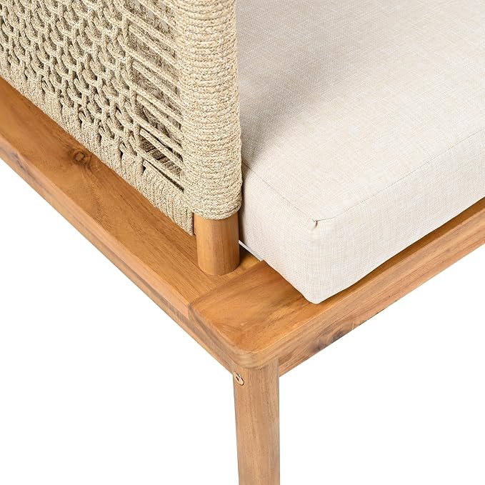 Outdoor Armchair, Acacia Wood and Rope Club Chair - Image 9