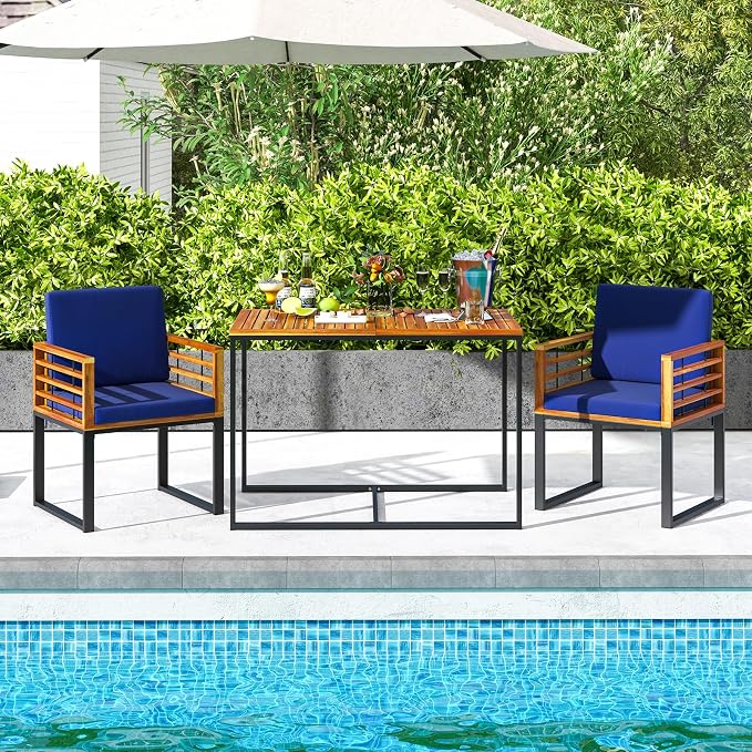 Tangkula 3 Piece Outdoor Dining Set, 2 Acacia Wood Armchairs - Image 3