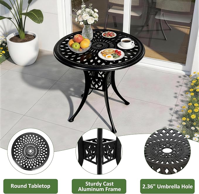 30.31" Outdoor Patio Dining Table, Cast Aluminum Patio Table, Patio Bistro Table - Image 4