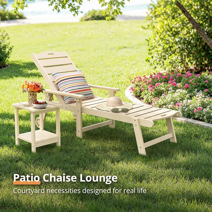LUE BONA Outdoor Chaise Lounge, HDPS Chaise Lounger, 5 Positions Adjustable - Image 4