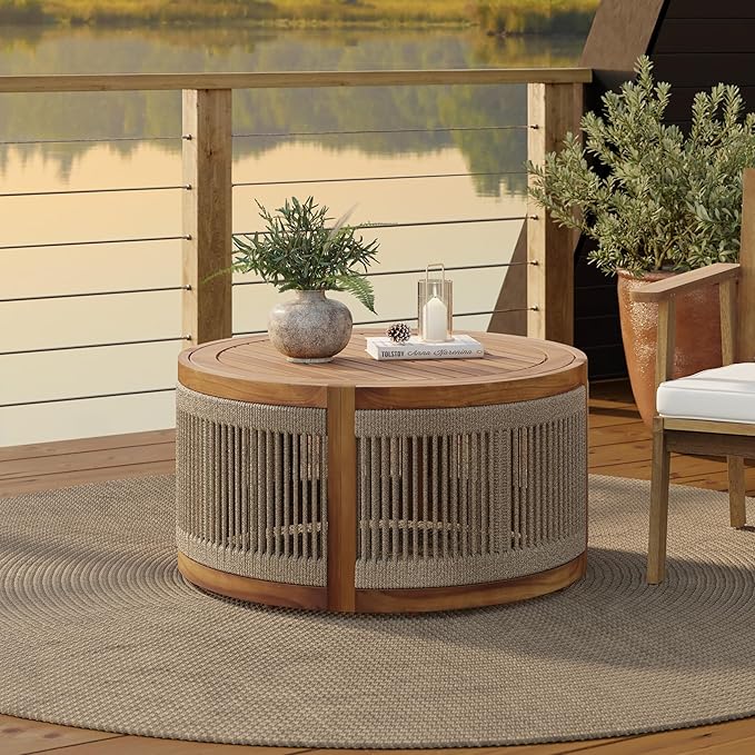 LuxenHome Outdoor Coffee Table, Modern Farmhouse Garden Coffee Table, Outdoor by LuxenHome