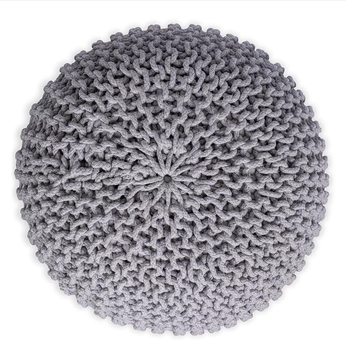 BIRDROCK HOME Round Pouf Ottoman | Cotton Braided Foot Stool - Image 8