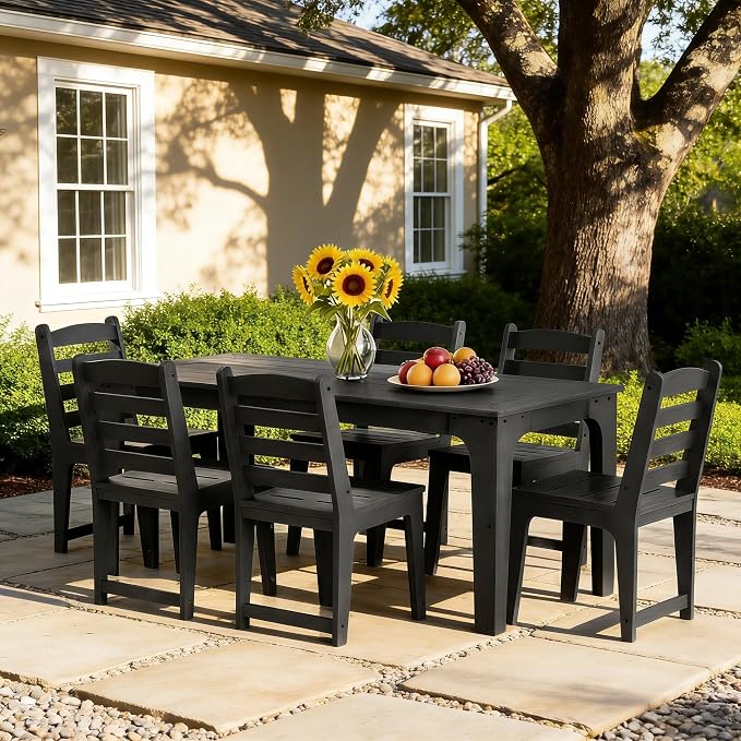 HDPE Patio Dining Set for 6, Weather-Resistant Outdoor Table - Image 5