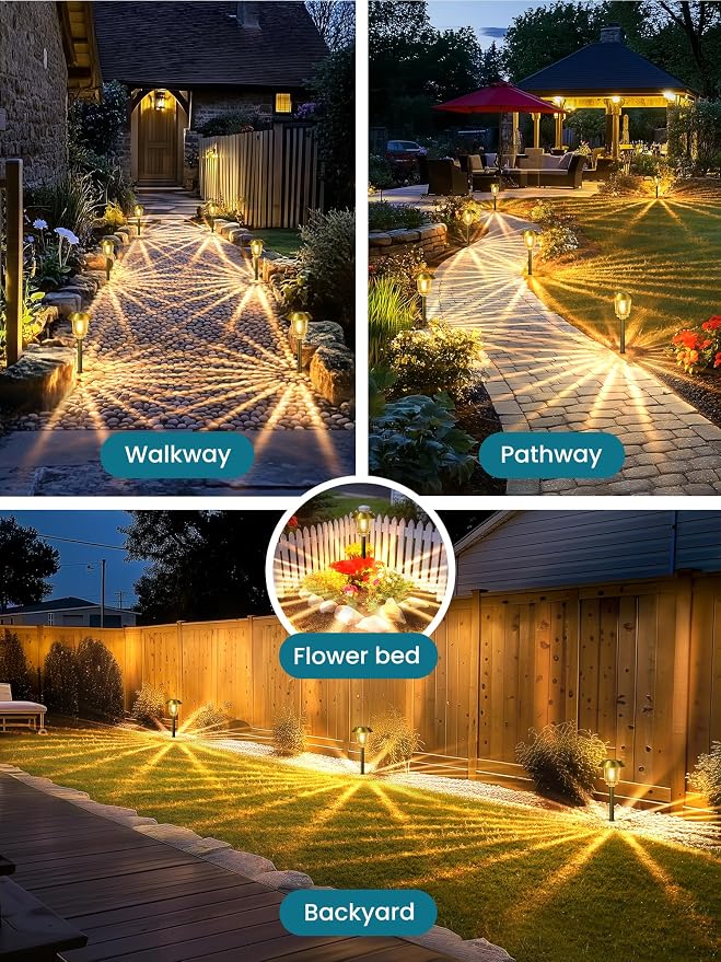 Solar Lights Outdoor Waterproof, 6 Pack Gold Solar Pathway Lights - Image 8