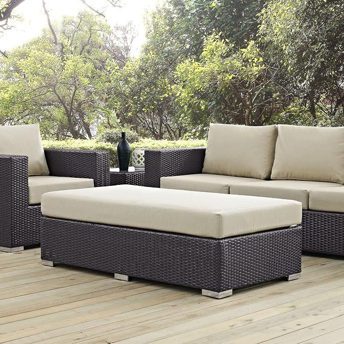Modway Convene Wicker Rattan Outdoor Patio Rectangle Ottoman in Espresso Mocha - Image 6