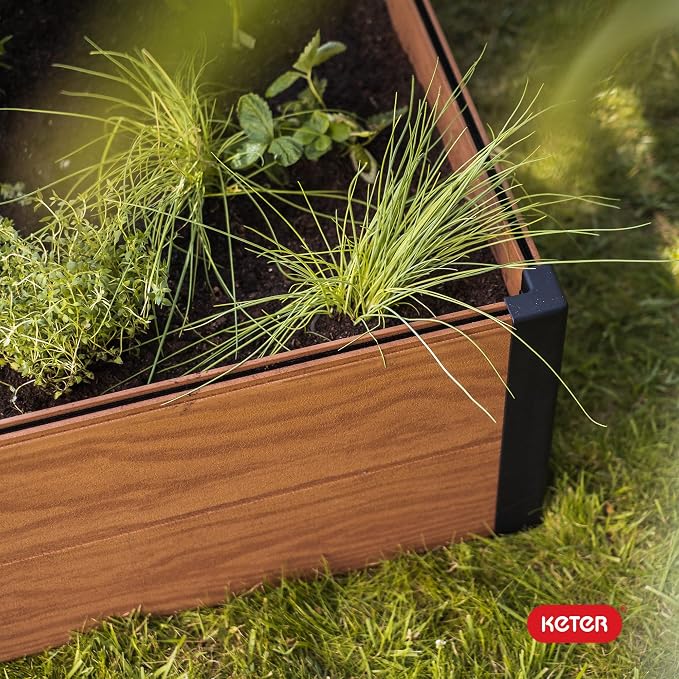 Keter 48" X 48" inches Wood Look Raised Garden Bed, Durable Outdoor Herb Garden - Image 9
