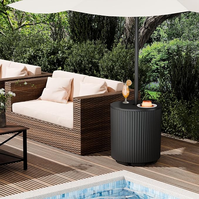 FONTOI Patio Side Table with Umbrella Hole, 11.5 Gallon Fillable Umbrella Stand - Image 6