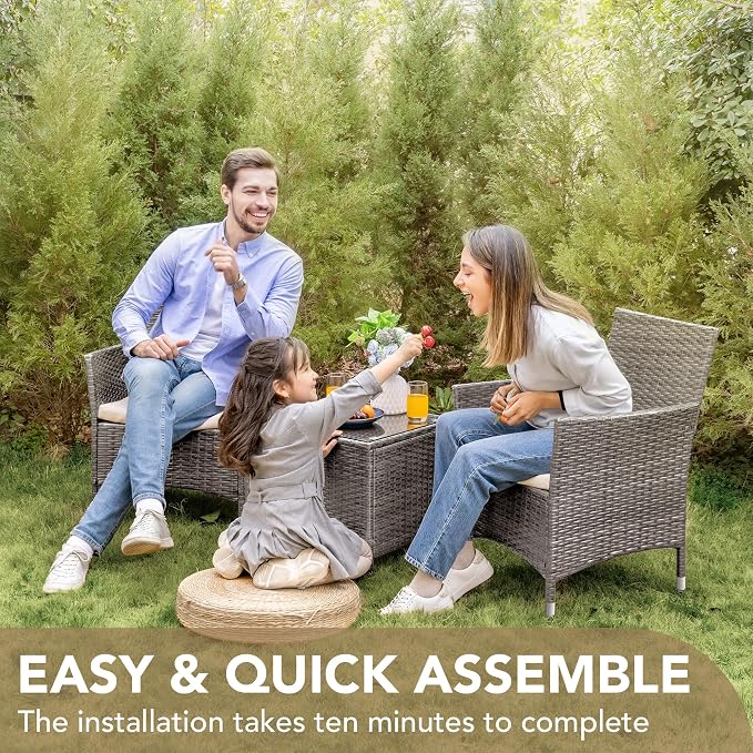 Devoko 3 Pieces Patio Furniture Sets Clearance PE Rattan Wicker Chairs - Image 5