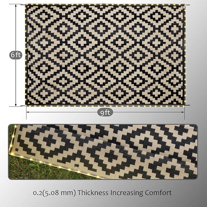 SAND MINE Reversible Mats with Led Strip Lights, Plastic Straw Rug, Modern Area - Image 2