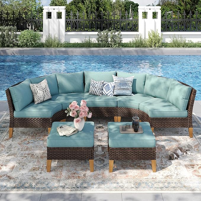 PHI VILLA 5-Piece Wicker Patio Furniture Set, Outdoor Sectional Sofa by PHIVILLAThepioneerofcomfortablehouseholdsupplies