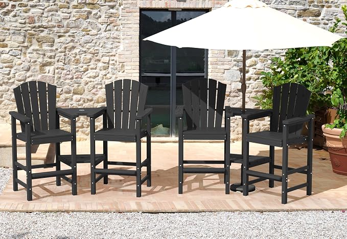 KINGYES Tall Adirondack Chair Set of 4, All Weather HDPE Outdoor Adirondack Bar by KINGYES