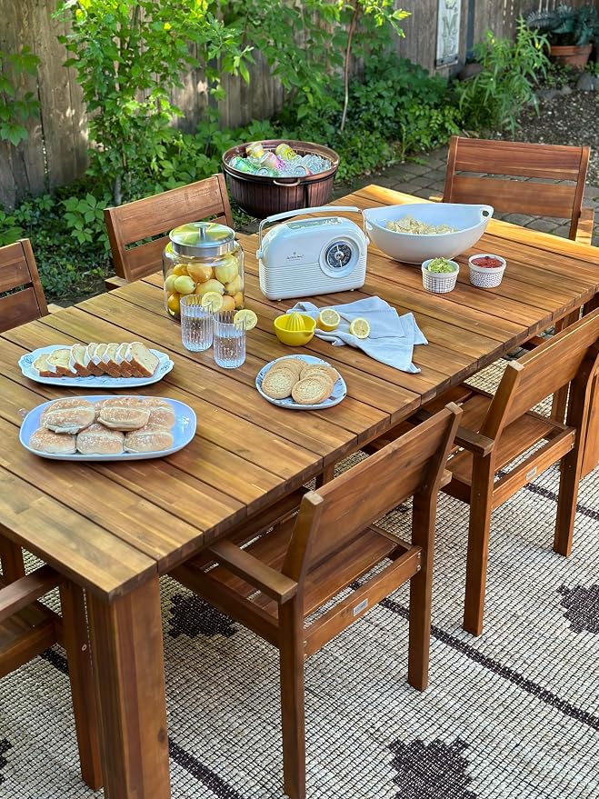 SAFAVIEH Outdoor Collection Hestia Natural Brown Acacia Solid Wood 7-Piece - Image 8