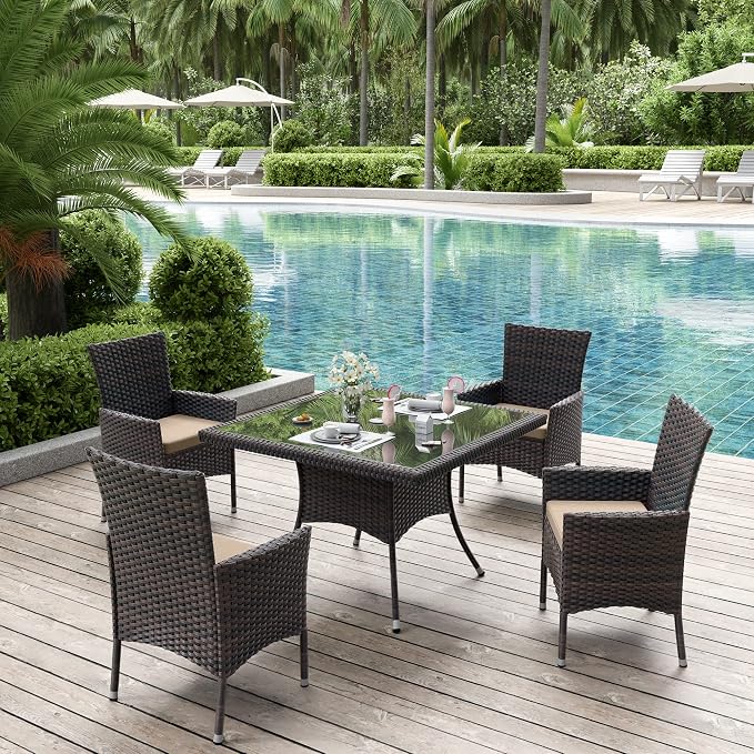 ALAULM 5 Piece Patio Dining Set All-Weather Wicker Outdoor Furniture Set - Image 3
