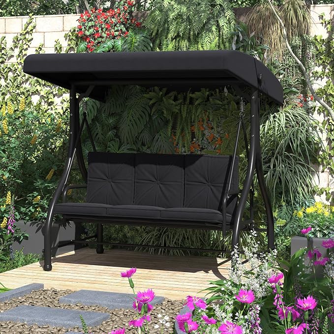 U-MAX Porch Swing Chair with Adjustable Backrest&Canopy, 3 Seat Patio Swing - Image 8