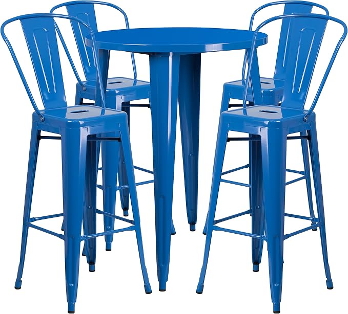 Flash Furniture Callum Commercial Grade 30" Round Blue Metal Indoor-Outdoor Bar - Image 2