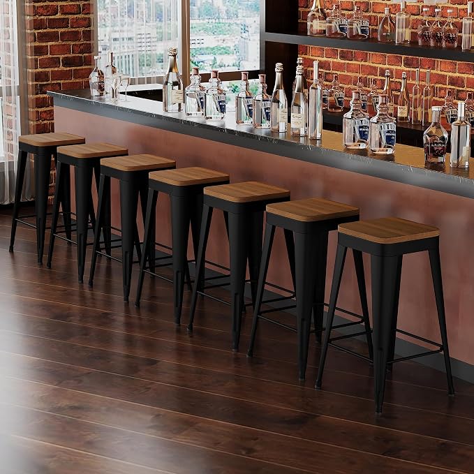 Bar Stools Set of 4 Metal Bar Stool Counter Height Bar Stools Black, Modern 24" - Image 8