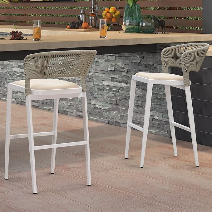 PURPLE LEAF Bar Stool Set of 2 Outdoor Rattan Bar Chair by PURPLELEAF