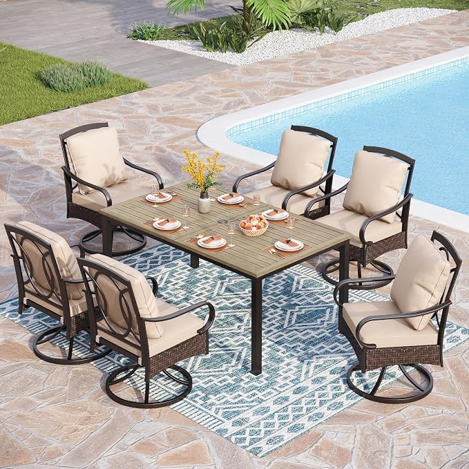 PHI VILLA 7-Piece Outdoor Dining Set, Heavy Duty Patio Table and Chairs Set by PHIVILLAThepioneerofcomfortablehouseholdsupplies