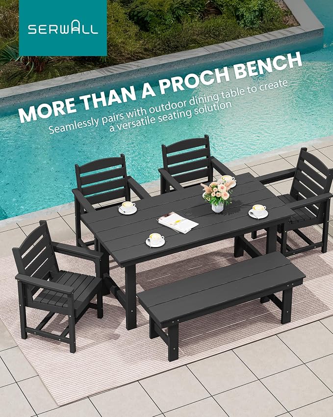 SERWALL 2-Person Outdoor Bench Backless, HDPE Outdoor Benches Weatherproof - Image 8
