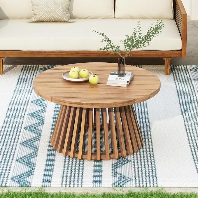 Merax Patio Outdoor Acacia Wood Round Coffee Table by Merax