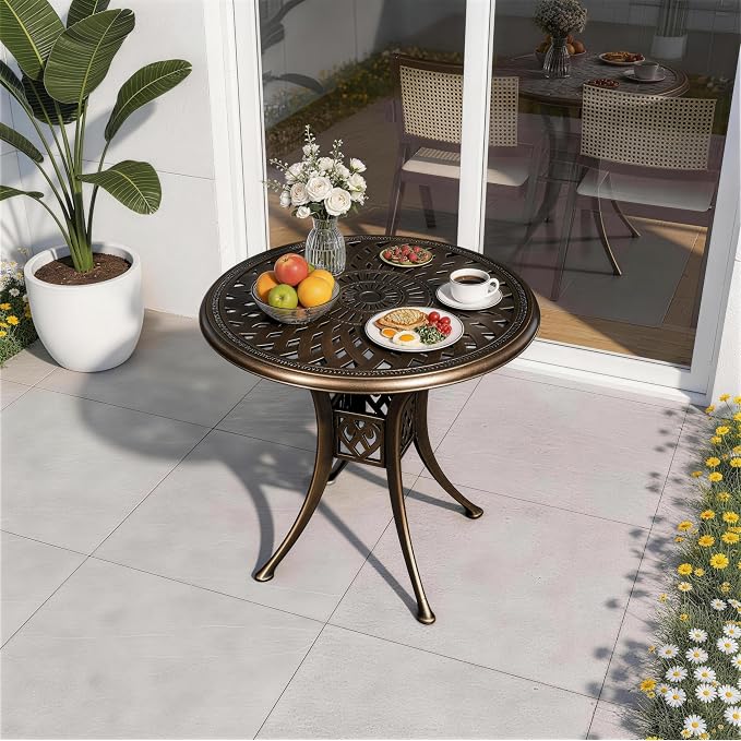 30.31" Outdoor Patio Dining Table, Cast Aluminum Patio Bistro Table, Round - Image 7