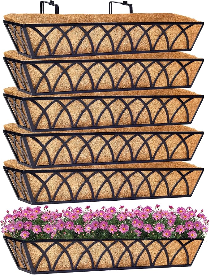 6pcs 30 Inch Window Deck with Coco Liner, Metal Hanging Flower Planter Window by LAWYAMAI