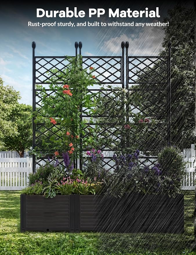 3 PCS Raised Garden Bed with Trellis, Patio Privacy Screen & Balcony Garden - Image 6