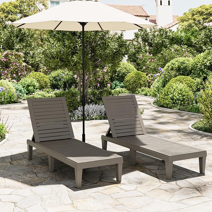 Outdoor Chaise Lounge Set of 2, Lightweight Patio Chairs, Waterproof Sun - Image 6