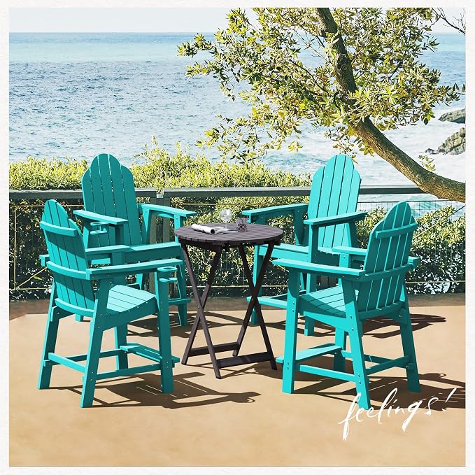 LUE BONA Tall Adirondack Chair Set of 4, All Weather HDPS Bar Height Chairs - Image 7