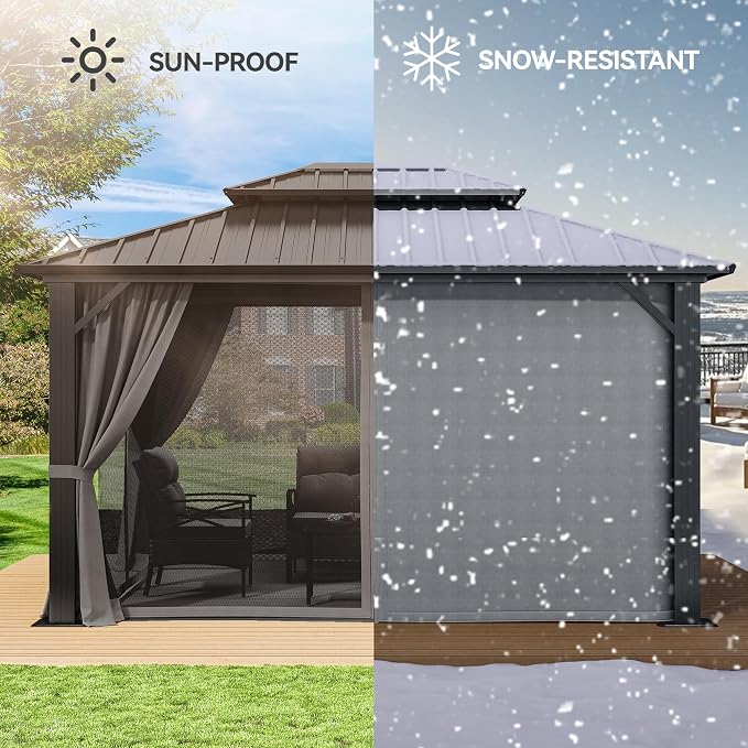 YITAHOME 10X12FT Hard Top Metal Gazebo Patios Double Roof Canopy Aluminum Frame - Image 6