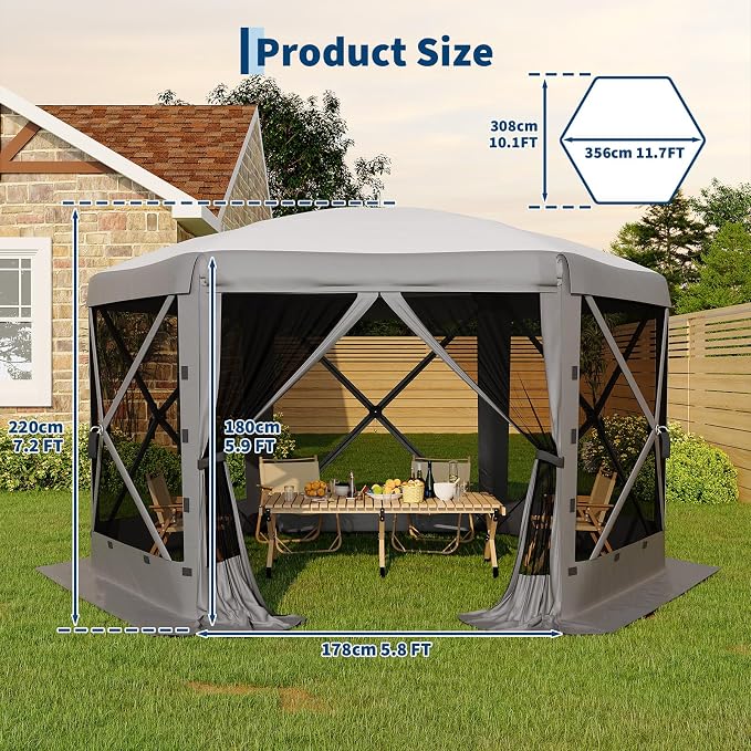 11.5x11.5FT 6-Sided Pop Up Gazebo Tent，One-Push Setup Canopy Tent - Image 6