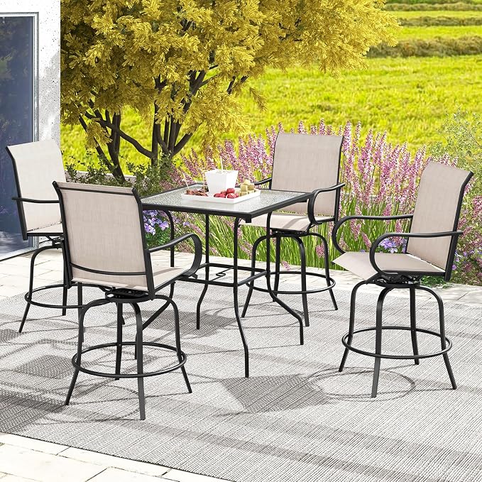 Giantex Set of 2 Swivel Outdoor Bar Stools, All-Weather Bar Height Patio Chairs - Image 3