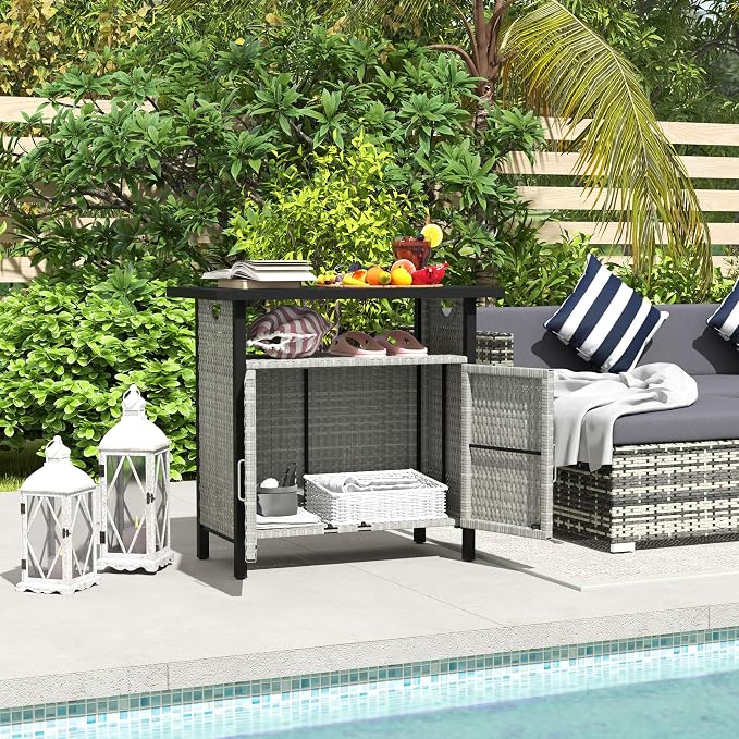 Outsunny Outdoor Pool Towel Storage Cabinet Organizer, Outdoor Bar Table - Image 2