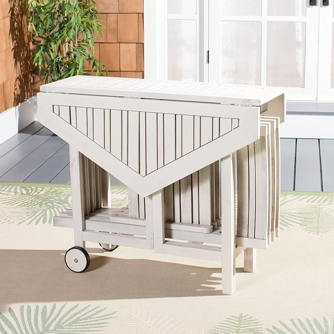 SAFAVIEH Outdoor Patio Furniture Collection Kerman White Washed Acacia Wood - Image 6