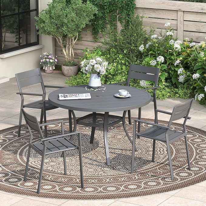 Patio Dining Table for 4, Round Metal Outdoor Table - Image 2