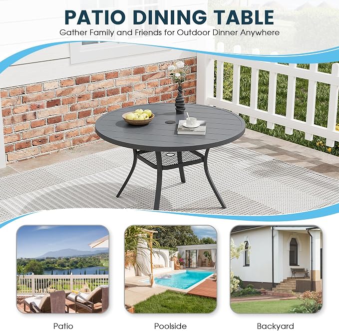 Patio Dining Table for 4, Round Metal Outdoor Table - Image 6