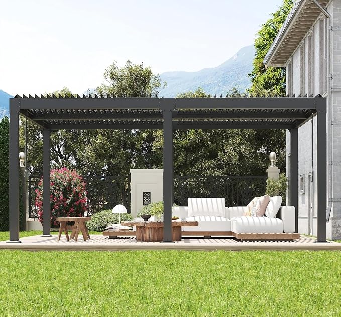 10X20 FT Louvered Pergola with Adjustable Roof, Integrated Drainage System by BouPower