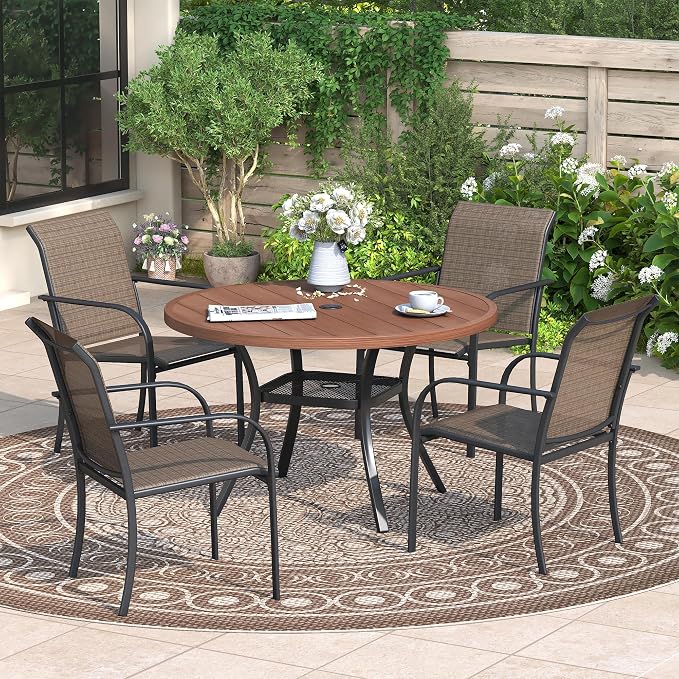 Patio Dining Table for 4, Round Metal Outdoor Table - Image 2