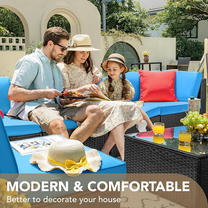 Devoko 7 Pieces Outdoor Sectional Sofa Patio Furniture Sets Manual Weaving - Image 4