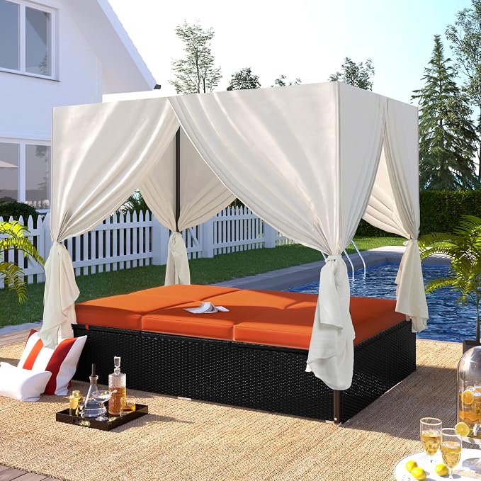 Patio Chaise Lounge, PE Rattan Outdoor Patio Wicker Sunbed Daybed - Image 6