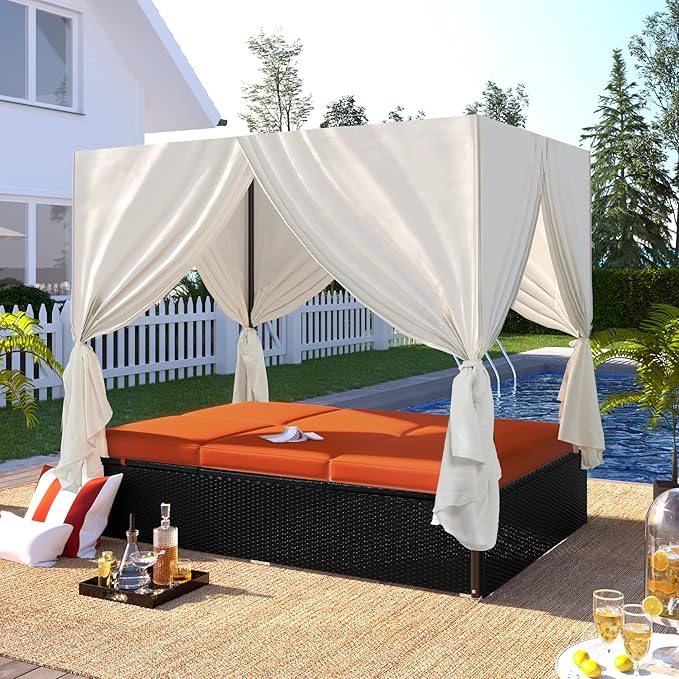 Wicker Metal Outdoor Bed Lounger by Merax