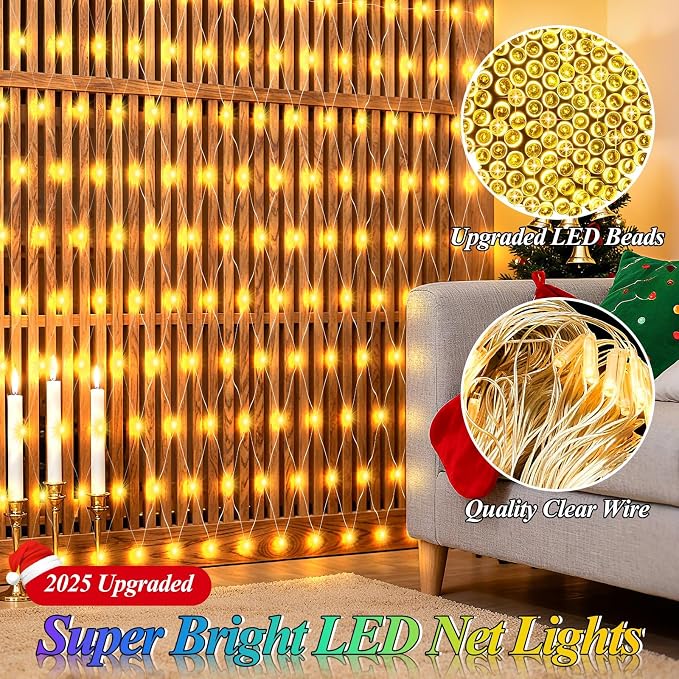 6.6ft x 6.6ft Christmas Net Lights, 160LED Gazebo Mesh Lights Outdoor 8 Modes - Image 4