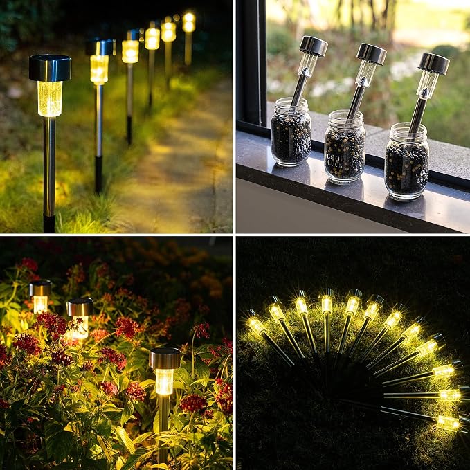 GIGALUMI Solar Pathway Lights, Stainless Steel IP44 Waterproof Auto On/Off - Image 3