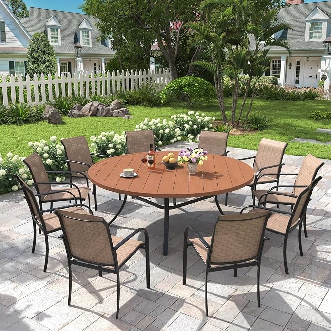 Patio Dining Table for 8-10, Round Metal Outdoor Table - Image 2