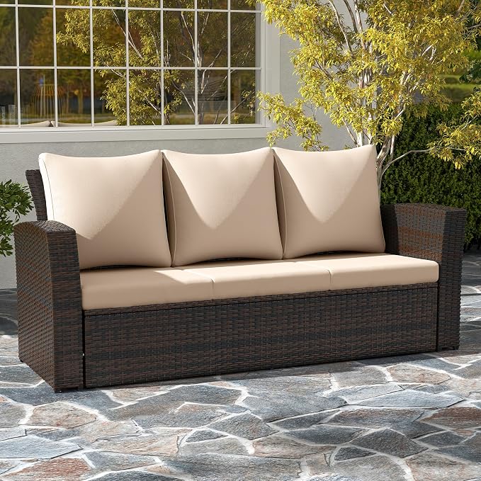 Wisteria Lane All Weather Wicker Patio Couch, 3 Seats Patio Sofa by WisteriaLane