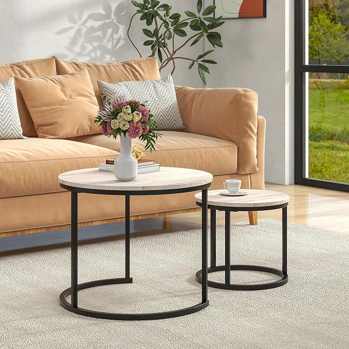 HOJINLINERO Round Coffee Table, Nesting Coffee Table Set of 2, Center Tables - Image 7