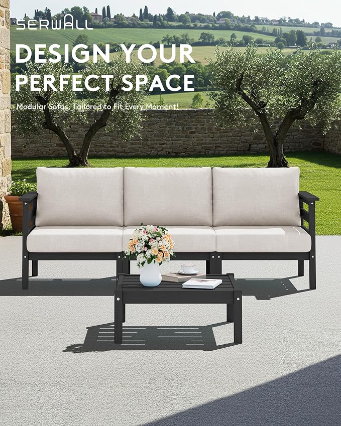 SERWALL HDPE Outdoor Furniture Set, 4 Pieces Patio Sectional Sofa Set, - Image 5