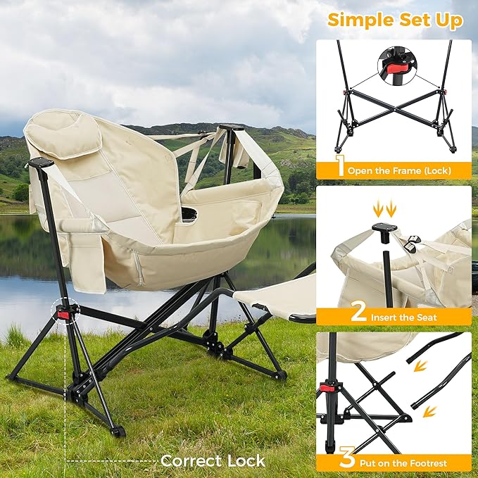 Ainfox Hammock Chair with Footrest, Oversized Swinging Portable Folding Camping - Image 5